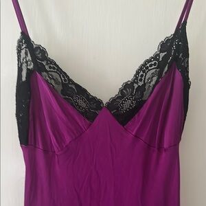 Elegant Purple Lace Trim Large Bias Cut Silk Chemise Slip